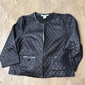 Carole Wren Petite PL Black‎ Quilted Jacket 3/4 Sleeve Career
